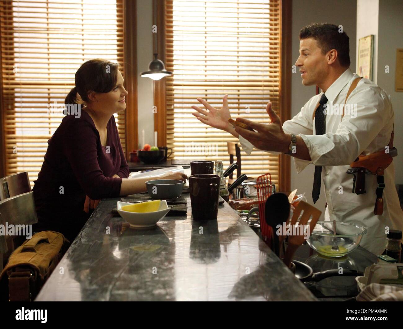 Emily Deschanel and David Boreanaz at the 'Bones' 100th Episode C...