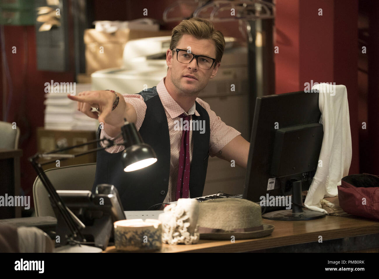 The Ghostbusters new receptionist Kevin (Chris Hemsworth) in Columbia Pictures' GHOSTBUSTERS