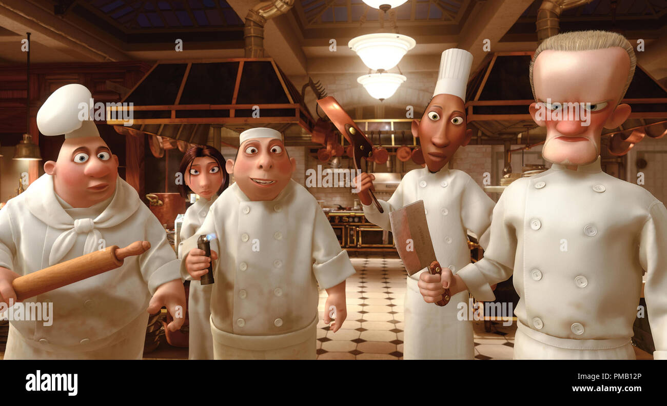 Left to right: Pompidou, Colette, Larousse, Lalo, Horst 'Ratatouille' (2007) 2007 Disney / Pixar Stock Photo