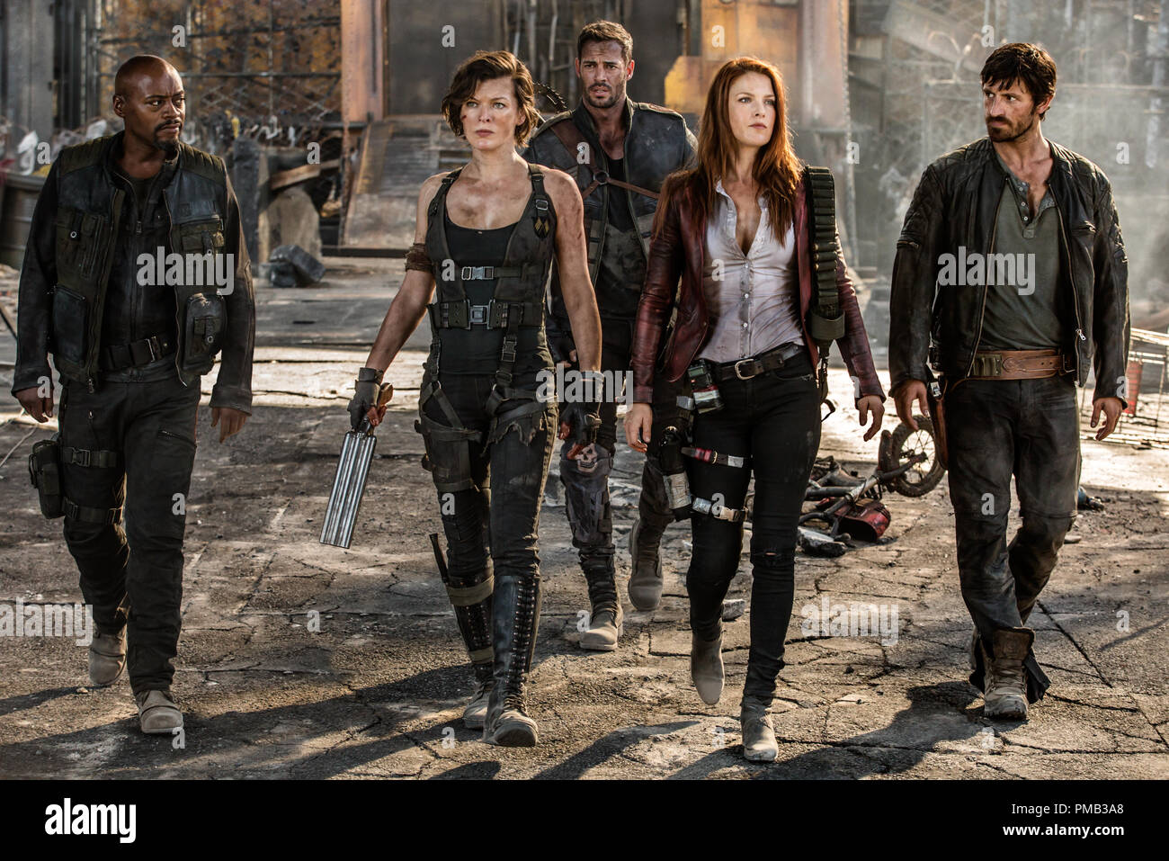 L-R) Resident Evil: The Final Chapter Cast - Fraser James, Ruby Rose,  Milla Jovovich, Director Paul W.S. Anderson, William Levy, Ali Larter, Rola  and Eoin Macken arrives at the Resident Evil: The