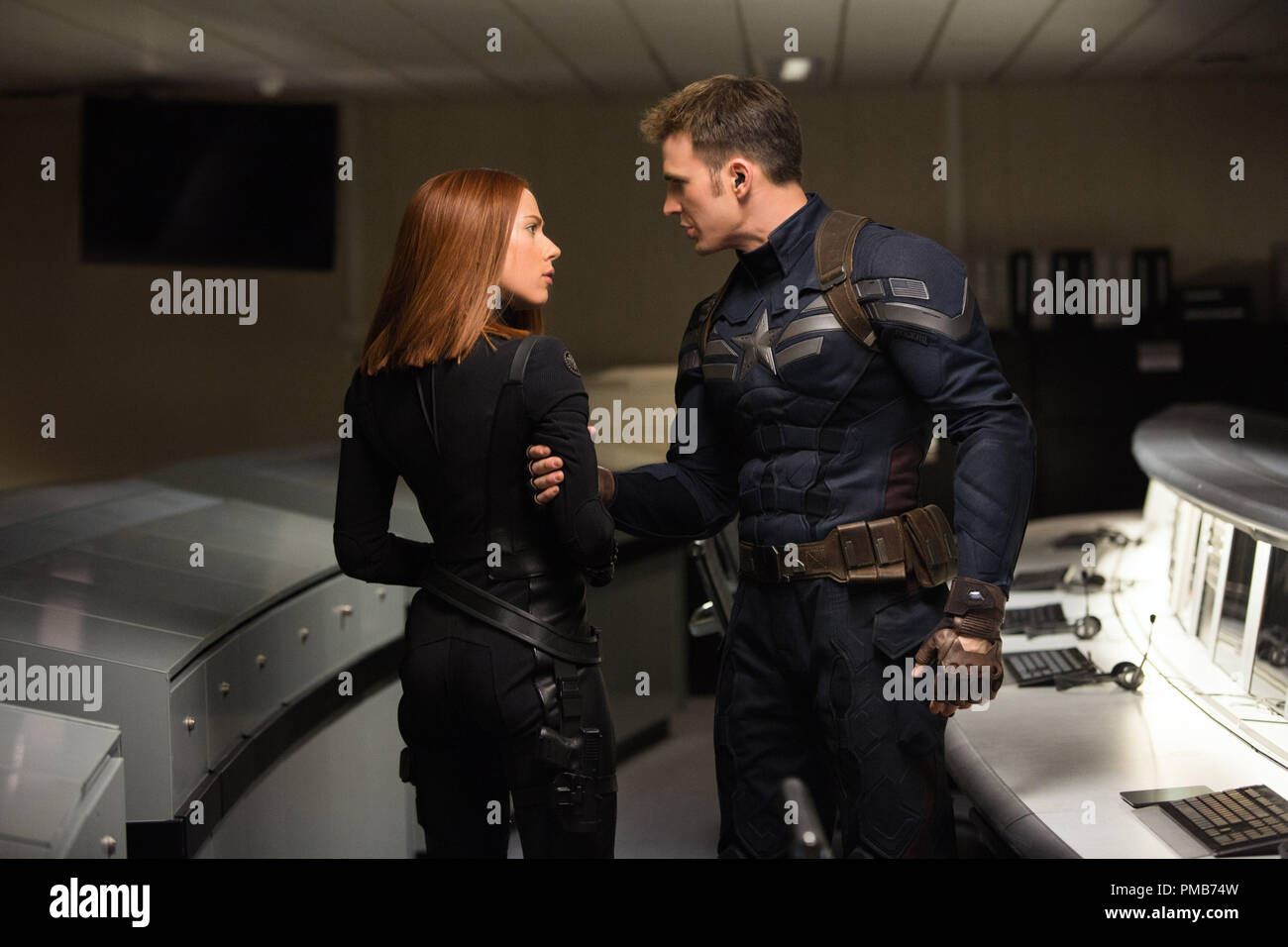 'Marvel's Captain America: The Winter Soldier' L to R: Black Widow/Natasha Romanoff (Scarlett Johansson) & Captain America/Steve Rogers (Chris Evans) Stock Photo