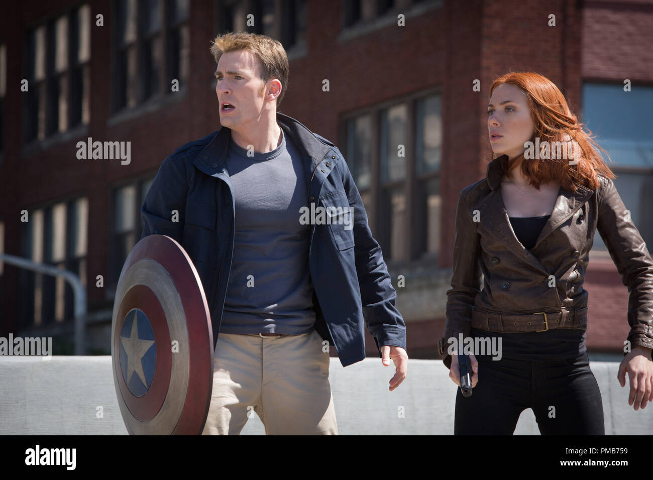 'Marvel's Captain America: The Winter Soldier'..L to R: Captain America/Steve Rogers (Chris Evans) & Black Widow/Natasha Romanoff (Scarlett Johansson) Stock Photo
