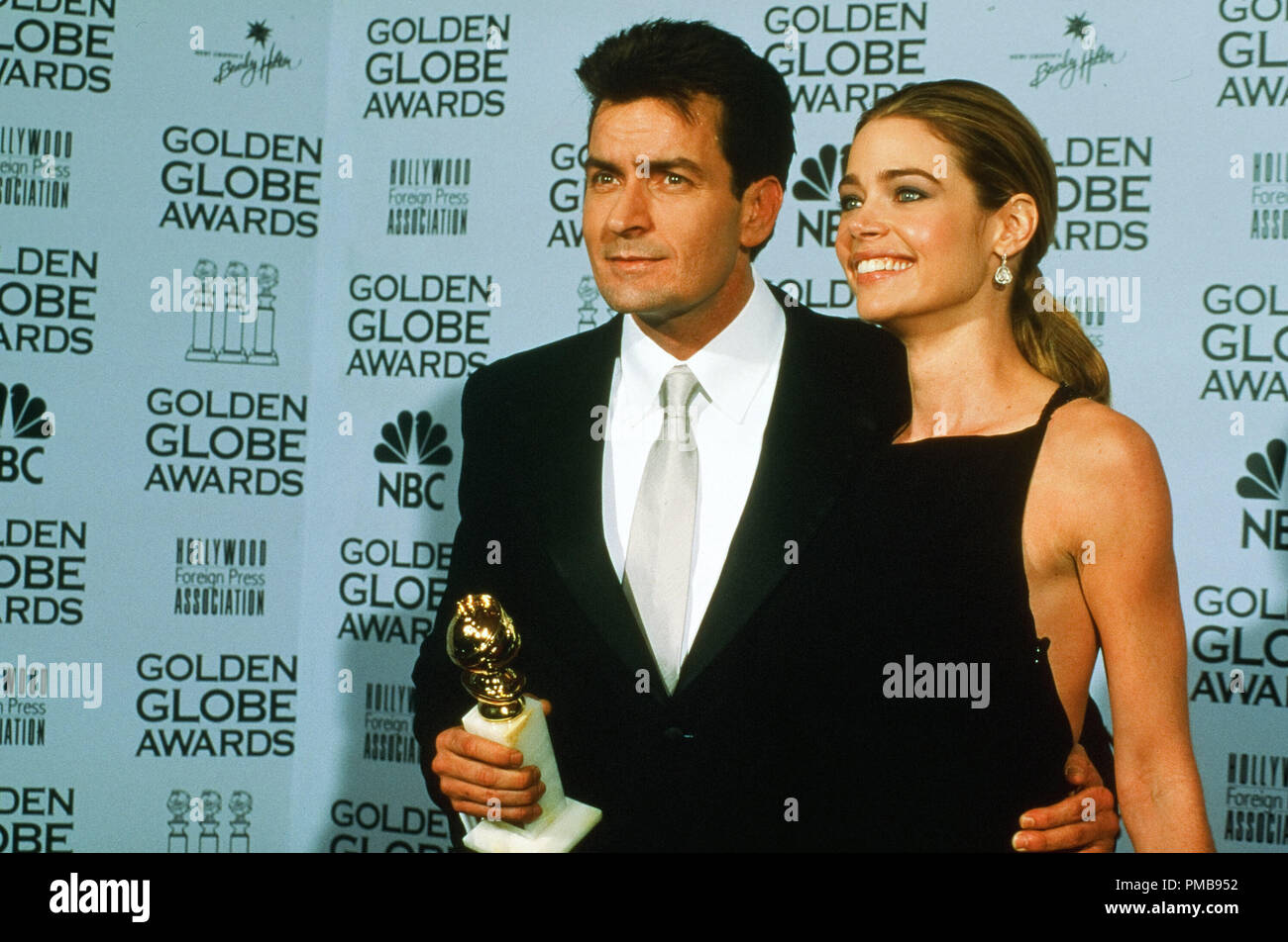 Denise Richards and Charlie Sheen at the 59th Annual Golden Globe Awards, 2002 File Reference # 32557 486THA Stock Photo