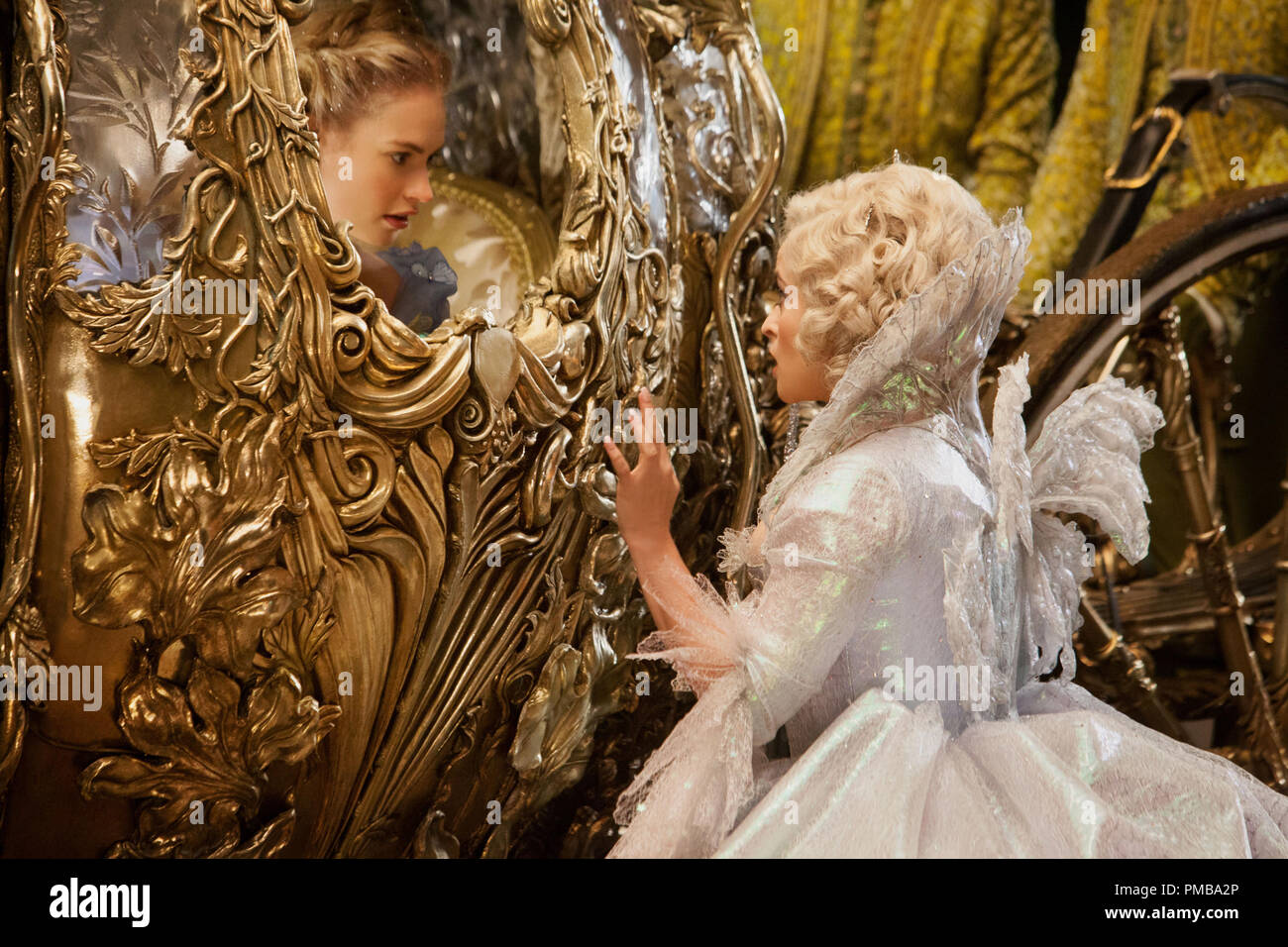 Lily James Is Cinderella And Helena Bonham Carter Is The Fairy Godmother In Disney S Live Action Cinderella Directed By Kenneth Branagh Stock Photo Alamy