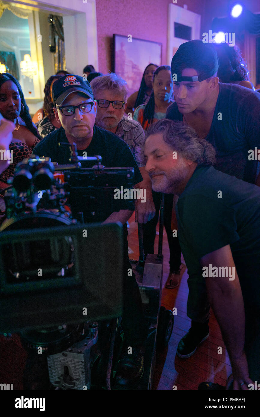 (Far right, top-bottom) Producer Channing Tatum and director/producer Gregory Jacobs on the set of Warner Bros. Pictures', 'MAGIC MIKE XXL,' a Warner Bros. Pictures release. Stock Photo