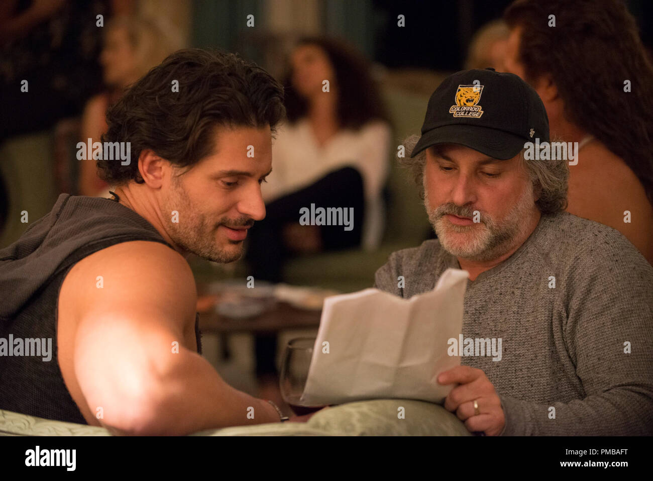 (L-r) Joe Manganiello and director/producer Gregory Jacobs on the set of the Warner Bros. Pictures', 'MAGIC MIKE XXL,' a Warner Bros. Pictures release. Stock Photo