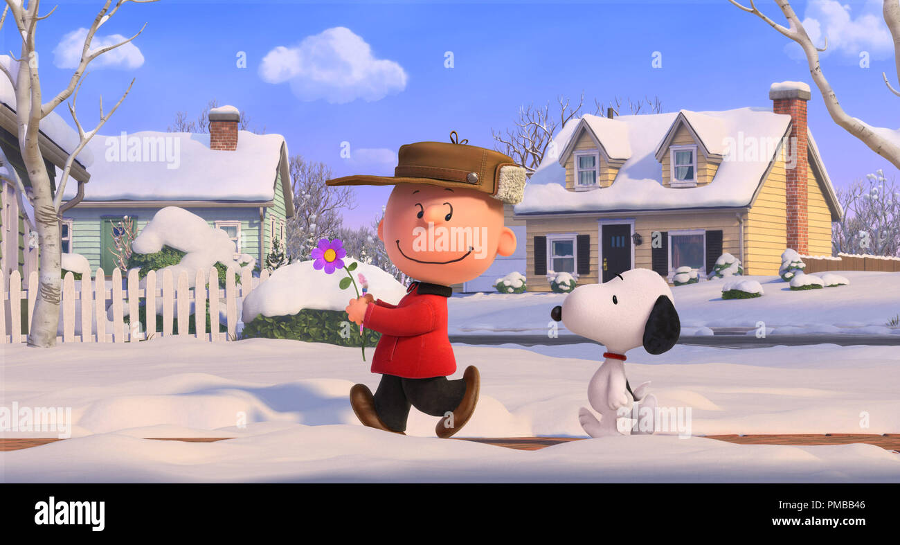 Charlie Brown and his best pal Snoopy enjoy a winter's day in 'The Peanuts Movie', 2015 20th Century Fox Stock Photo