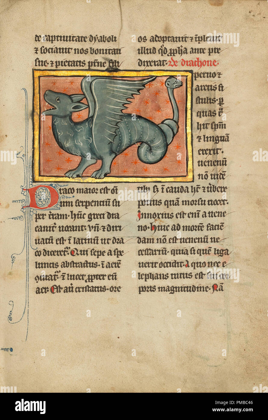 A Winged Dragon. Date/Period: Fourth quarter of 13th century (after 1277). Folio. Tempera colors, pen and ink, gold leaf, and gold paint on parchment. Height: 233 mm (9.17 in); Width: 164 mm (6.45 in). Author: UNKNOWN. Stock Photo