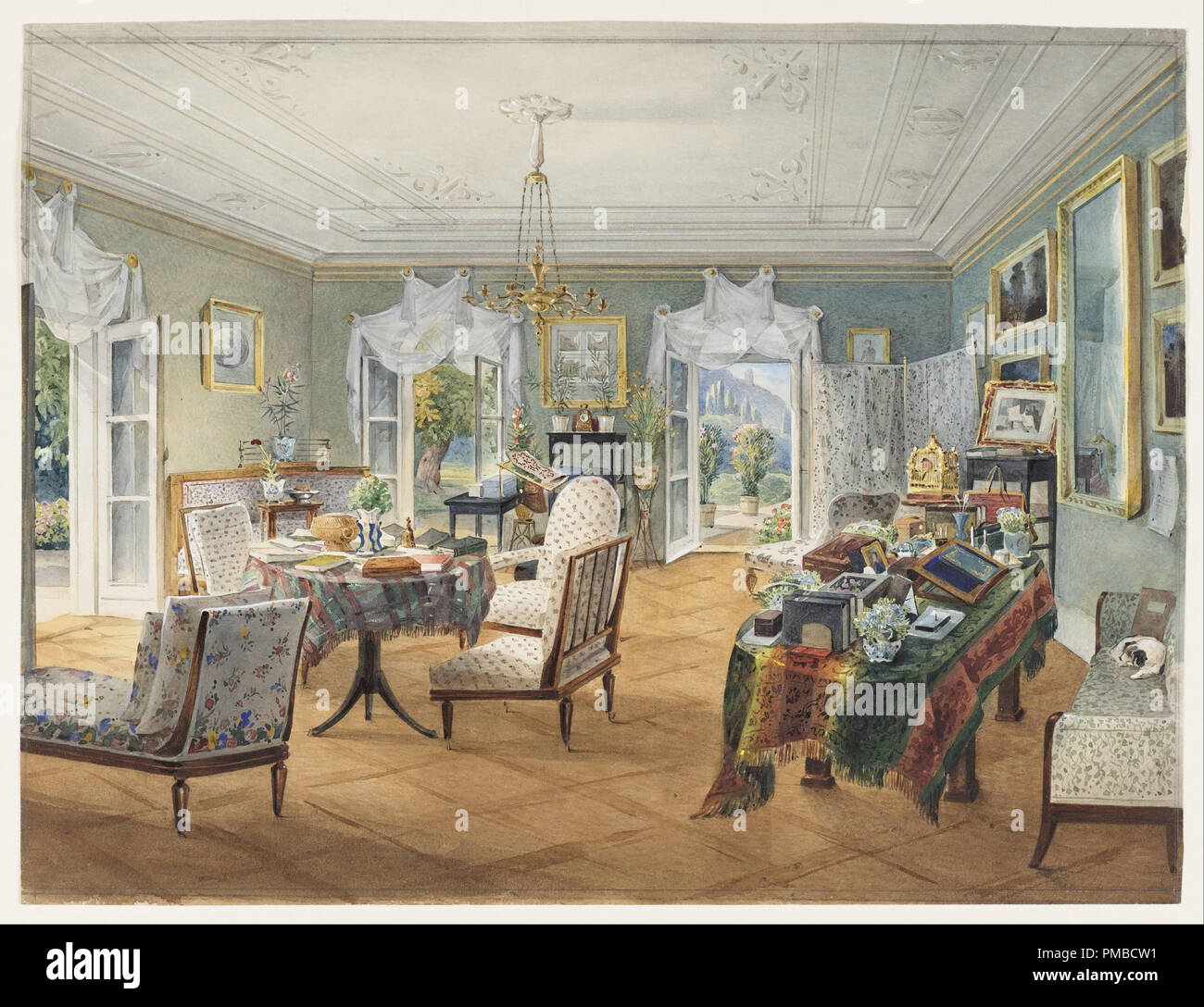A Sitting Room Perhaps In A Country Dacha Drawing Brush And Watercolor White Gouache And Graphite On White Wove Paper Author Unknown Anonymous Stock Photo Alamy