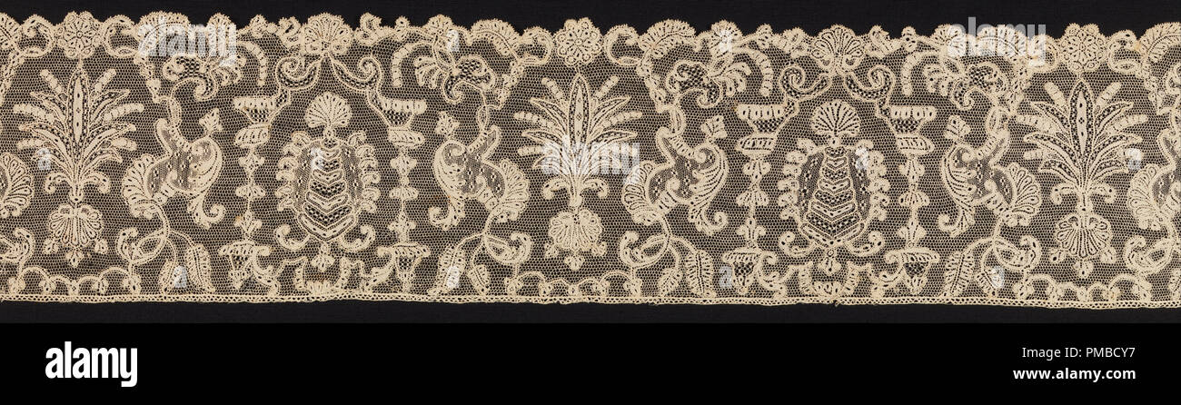 Band, Medium: linen Technique: needle lace with ground of loop and twist  with twist return, Fragment