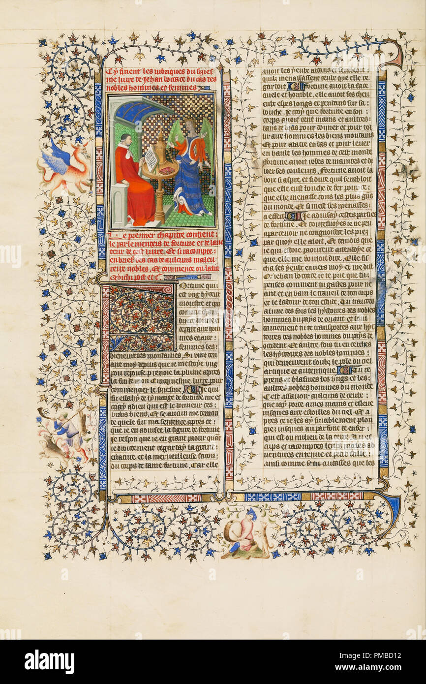 Boccaccio and Fortune. Date/Period: Ca. 1413 - 1415. Folio. Tempera colors, gold leaf, gold paint, and ink on parchment. Height: 420 mm (16.53 in); Width: 296 mm (11.65 in). Author: UNKNOWN. Stock Photo