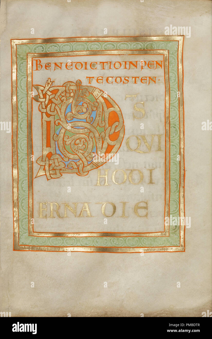 Decorated Incipit Page. Date/Period: 1030/1040. Tempera colors, gold leaf, and ink on parchment. Width: 16 cm. Height: 23.2 cm. Author: UNKNOWN. Stock Photo