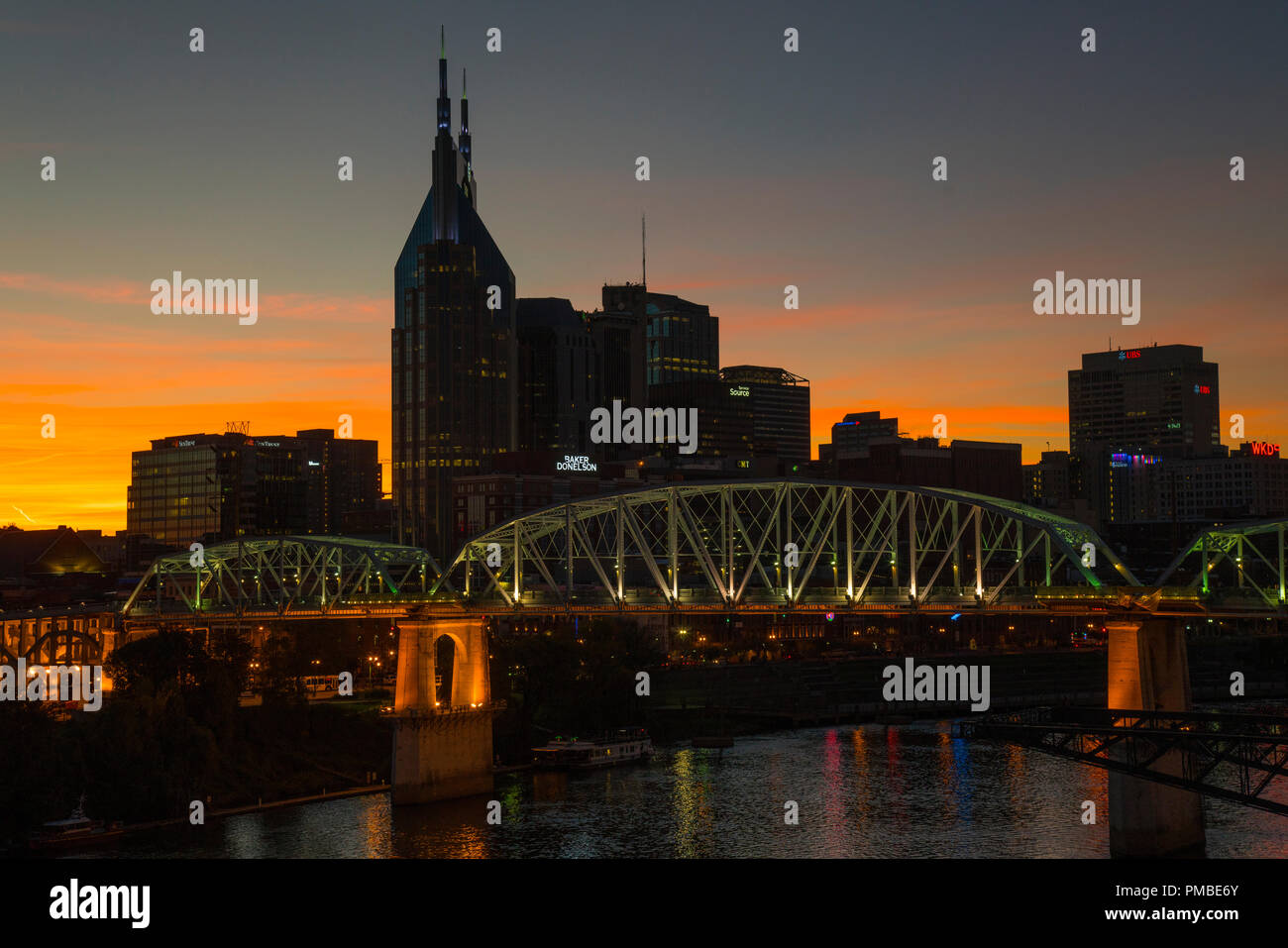 Nashville skyline at sunset.  Nashville,  Tennessee. Stock Photo