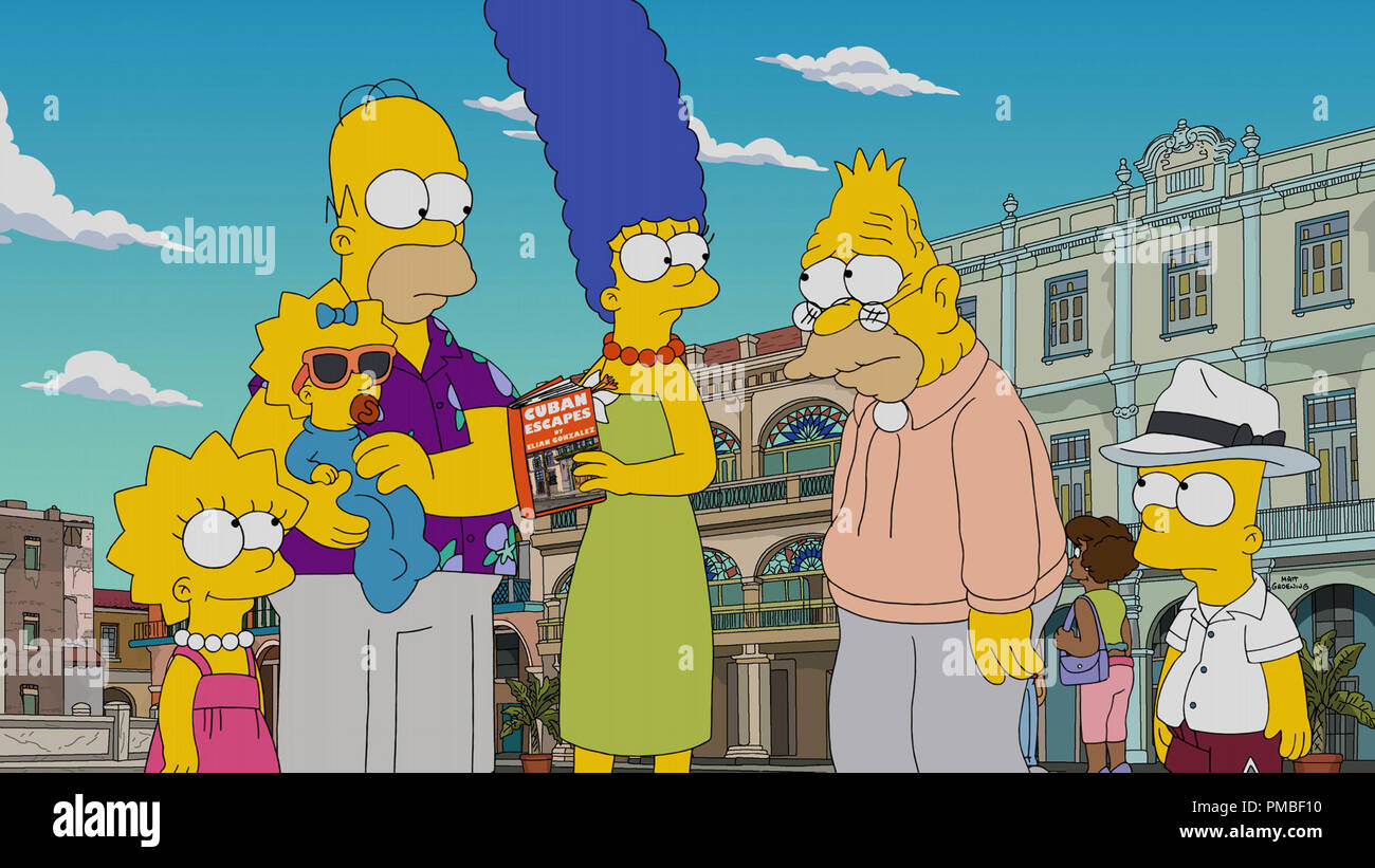 Lisa Simpson, Maggie Simpson, Homer Simpson, Marge Simpson, Abraham Simpson, Bart Simpson, 'The Simpsons' Season 28 (2017) Fox Broadcasting Co. Stock Photo