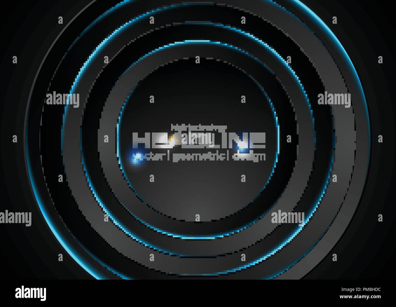 Black circles with blue neon glowing light abstract background. Vector ...