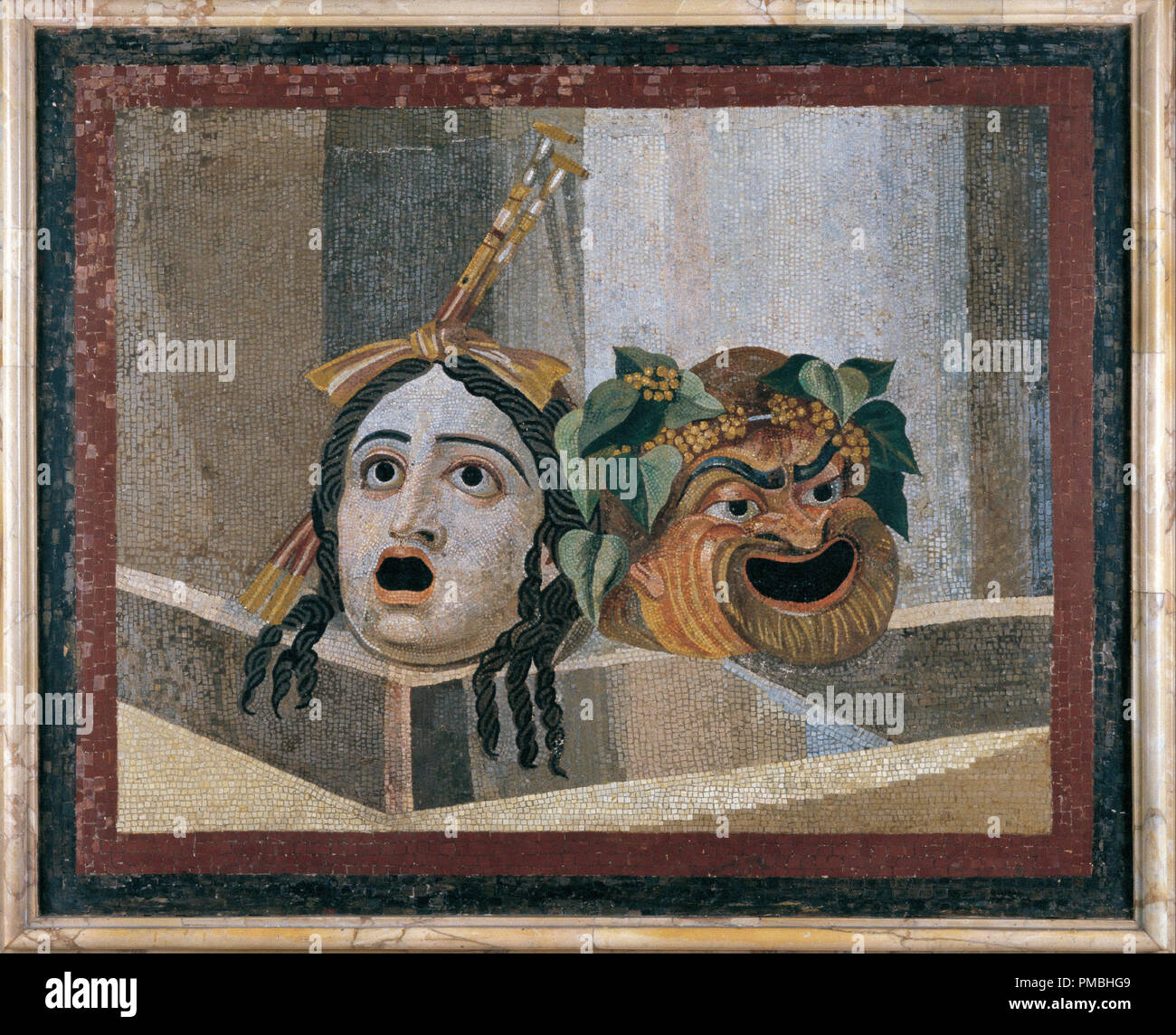 Mosaic of the theatrical masks. Date/Period: 2nd century. Mosaic. Author: UNKNOWN. Stock Photo