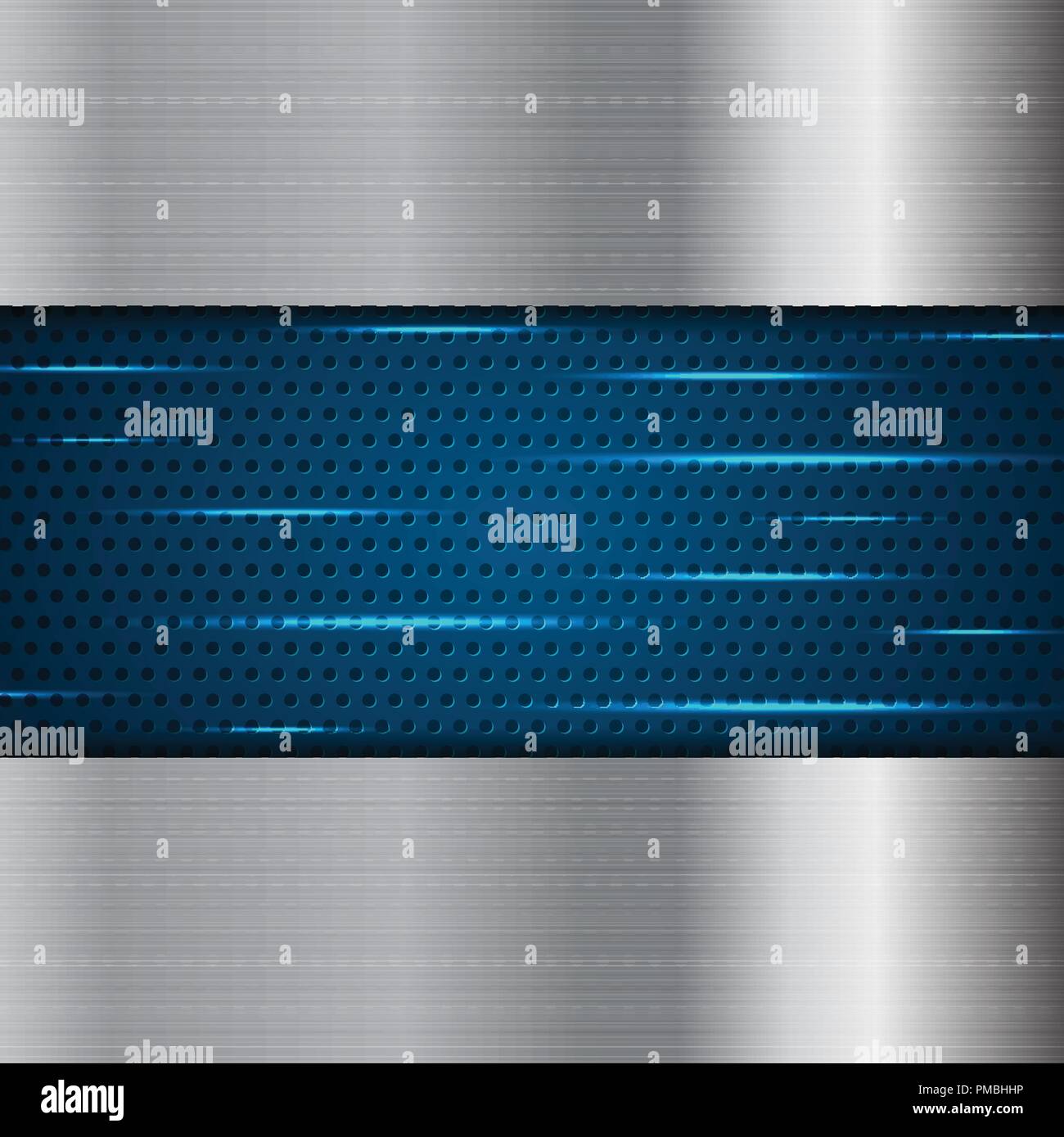 Blue metal and silver perforated abstract background. Vector graphic design Stock Vector