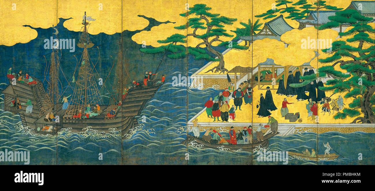 Arrival of the portuguese in japan kano hi-res stock