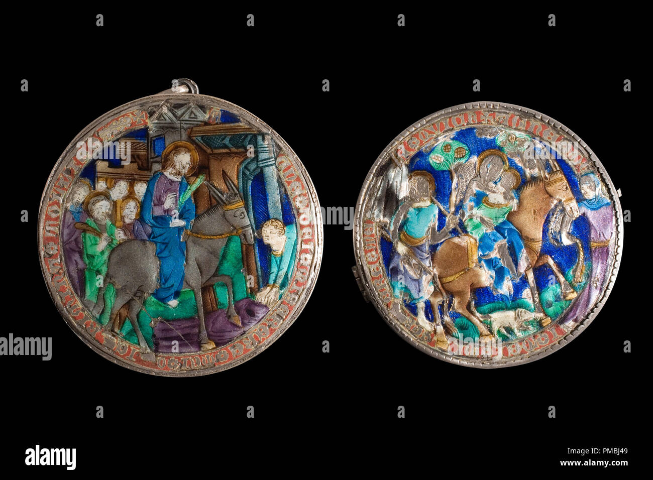Pyx. DatePeriod: Second quarter of 14th century. Goldsmithing. Engraved  silver and opalescent enamels. Height: 19 mm (0.74 in); Width: 64 mm (2.51  in). Author: UNKNOWN Stock Photo - Alamy