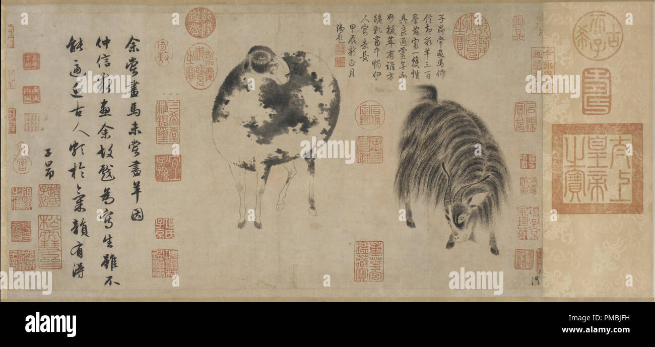 Sheep and Goat. Date/Period: 1300. Painting. Ink on paper. Height: 25.2 cm (9.9 in); Width: 48.7 cm (19.1 in). Author: Artist Unknown. Stock Photo