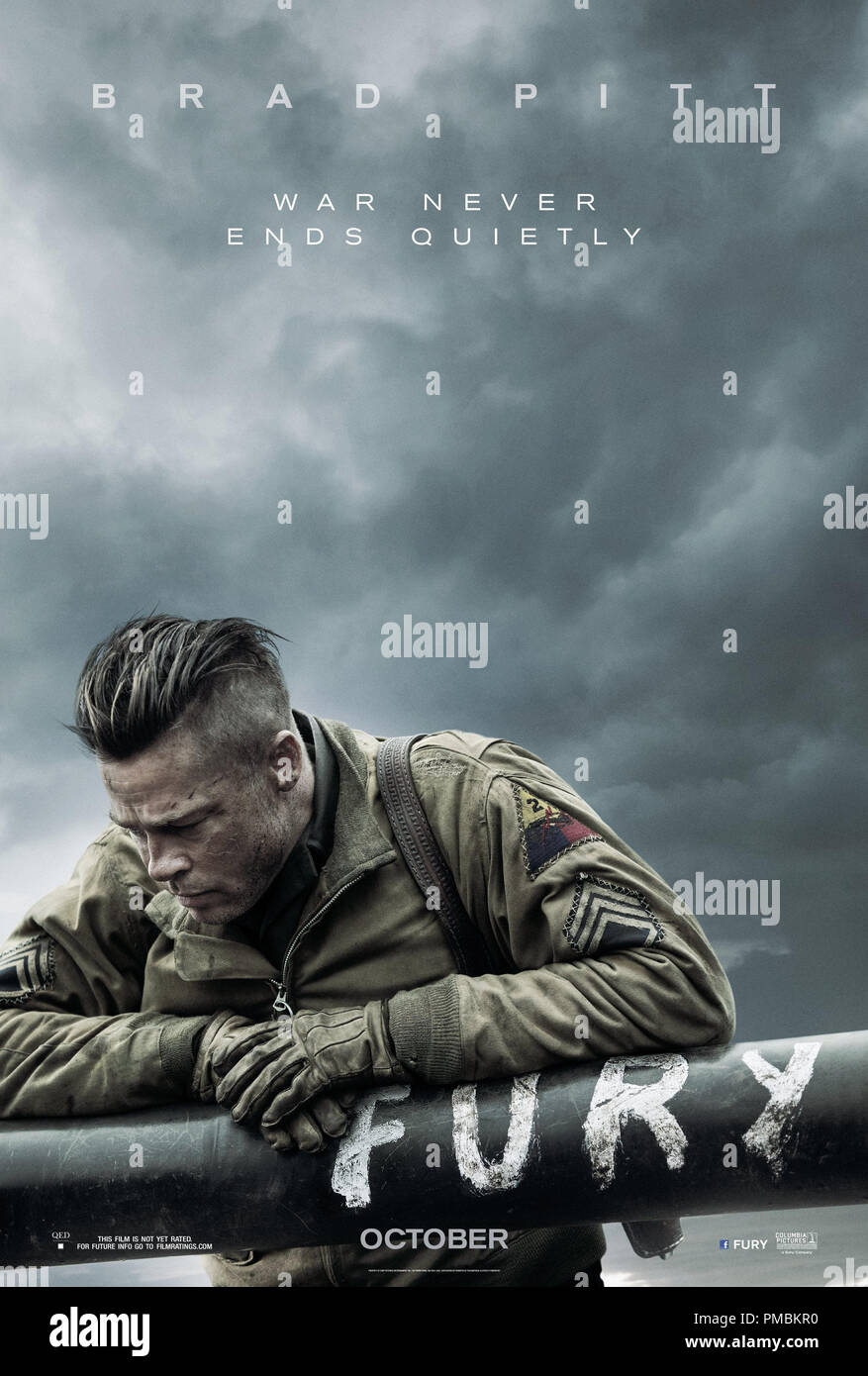 Brad Pitt in Columbia Pictures' FURY. Poster Stock Photo