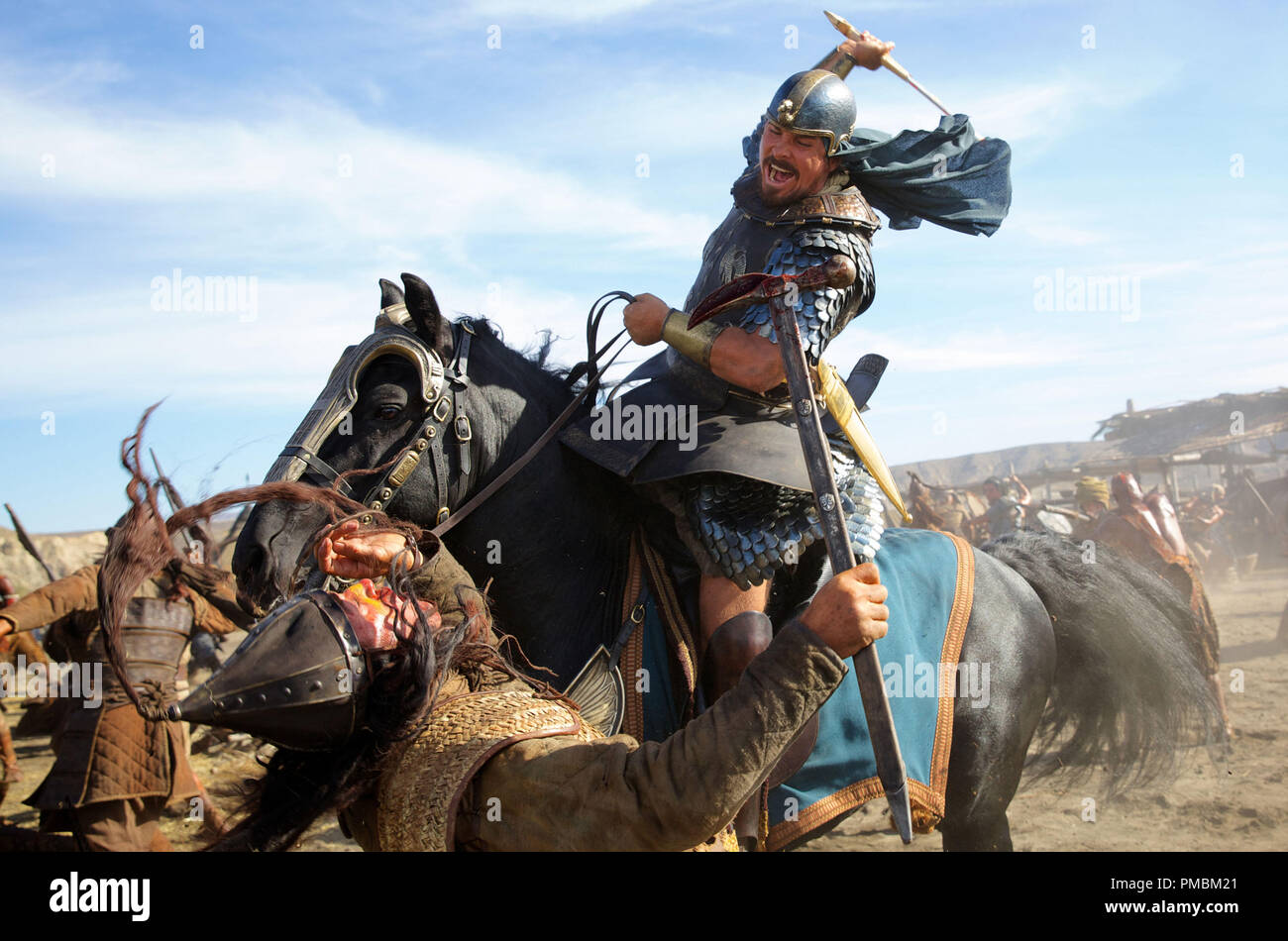 'Exodus: Gods and Kings' (2014) Moses (Christian Bale) charges into a fierce battle. Stock Photo