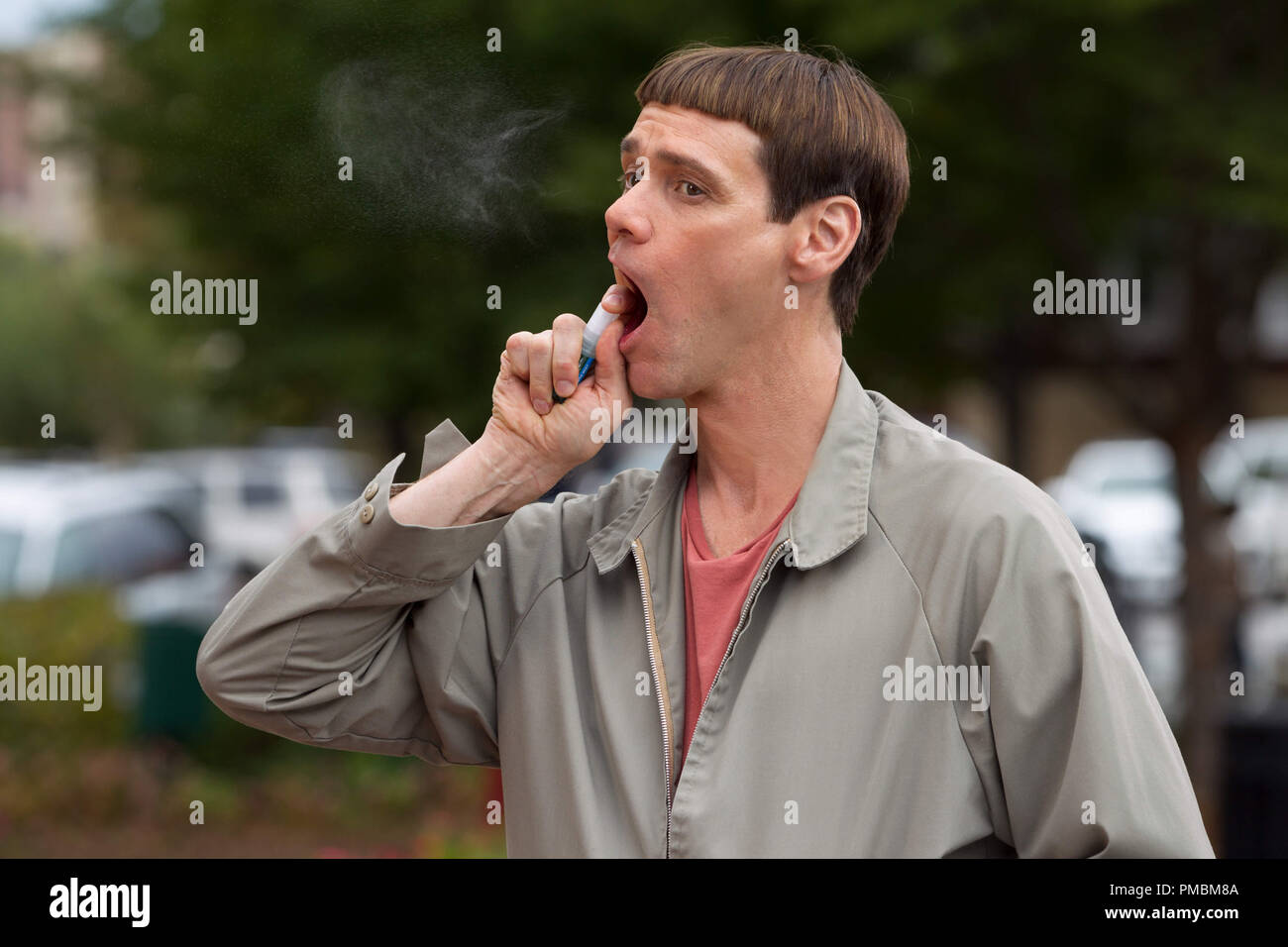 JIM CARREY reprises his signature role as Lloyd Christmas in the sequel to  the smash hit that took the physical comedy and kicked it in the nuts:  "Dumb and Dumber To Stock