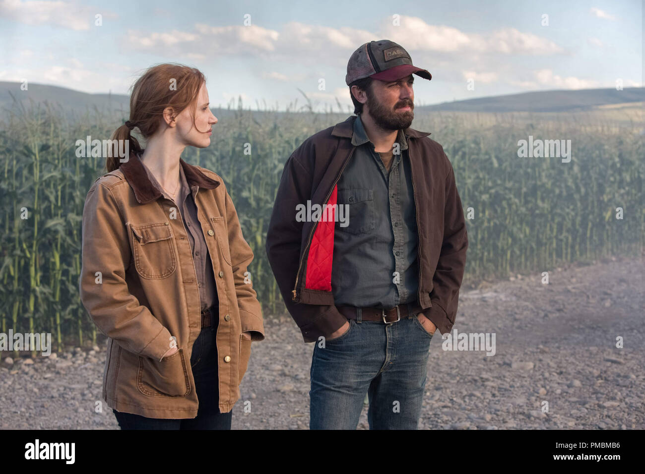 Jessica Chastain and Casey Affleck in INTERSTELLAR, from Paramount Pictures and Warner Brothers Pictures, in association with Legendary Pictures. Stock Photo