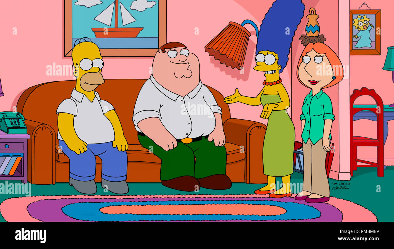 Homer Simpson, Peter Griffin, Marge Simpson, Lois Griffin, 'Family Guy', Season 12 Stock Photo