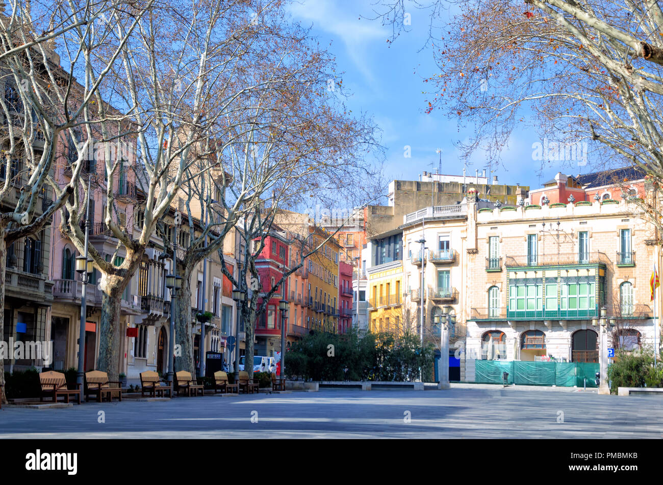 View of the center  in downtown Figueres, Spain Stock Photo