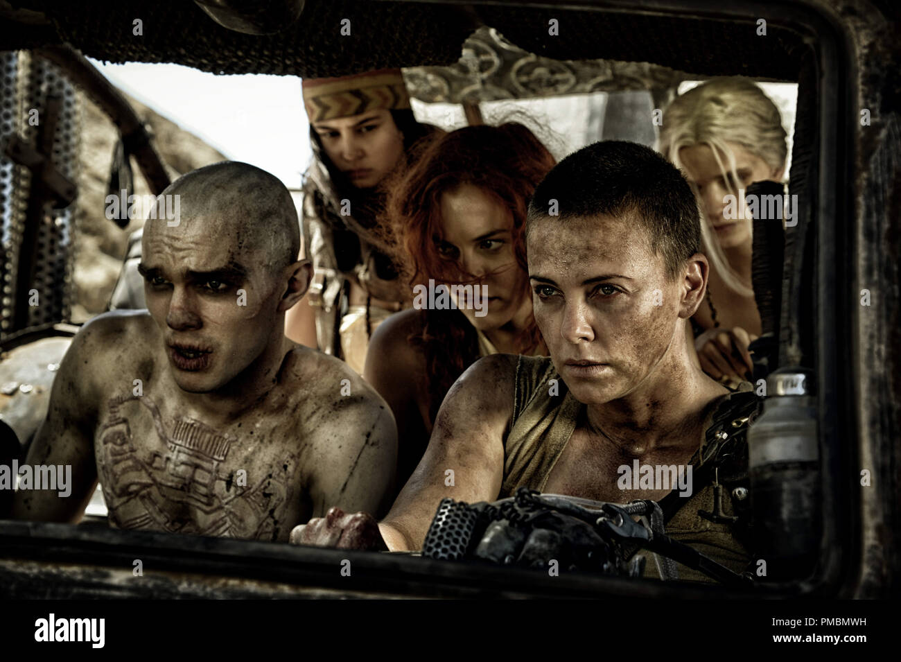 L-r) NICHOLAS HOULT as Nux, COURTNEY EATON as Fragile, RILEY KEOUGH as  Capable, CHARLIZE THERON as Furiosa and ABBEY LEE KERSHAW as Wag in Warner  Bros. Pictures and Village Roadshow Pictures action