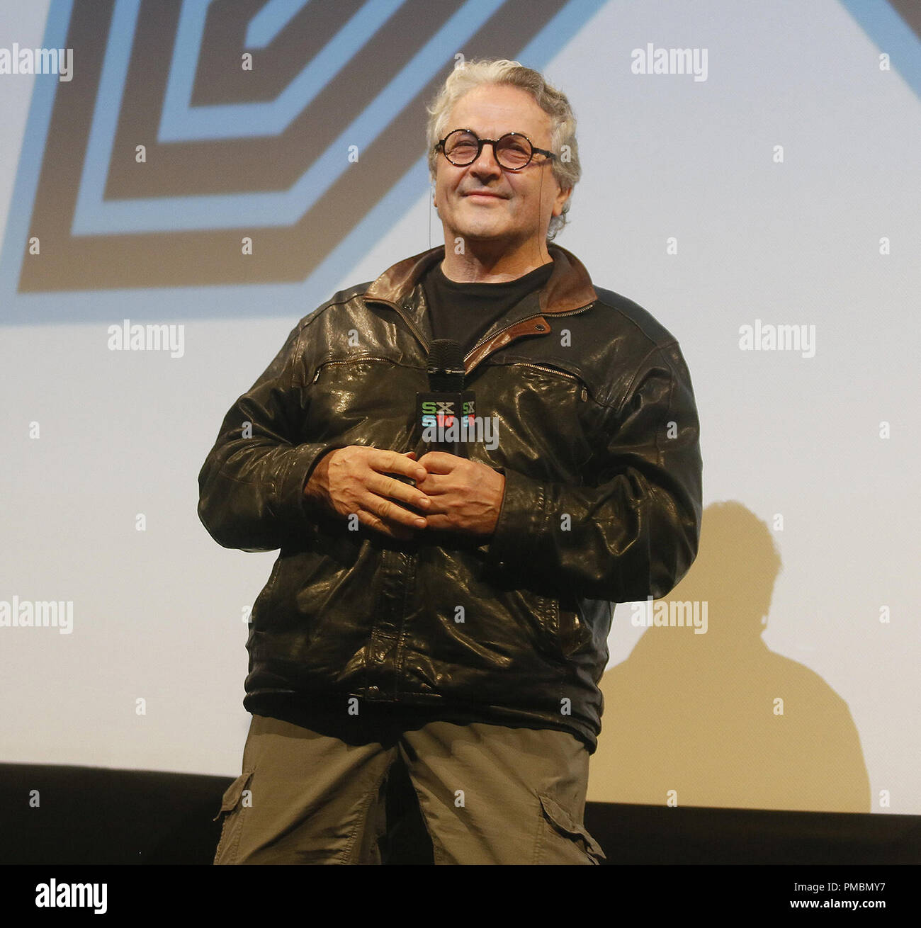'The Road Warrior' director George Miller at a Q&A session following a screening of the movie during the SXSW Film Festival on Monday, March 16, 2015 in Austin, Texas Stock Photo