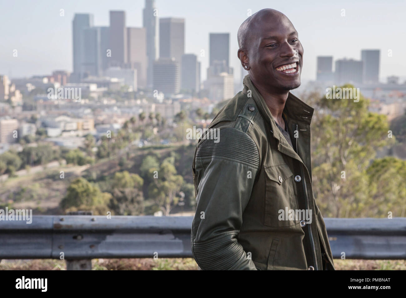 TYRESE GIBSON is back as Roman Pearce for 'Furious 7'. Continuing the global exploits in the unstoppable franchise built on speed, James Wan directs this chapter of the hugely successful series. Stock Photo