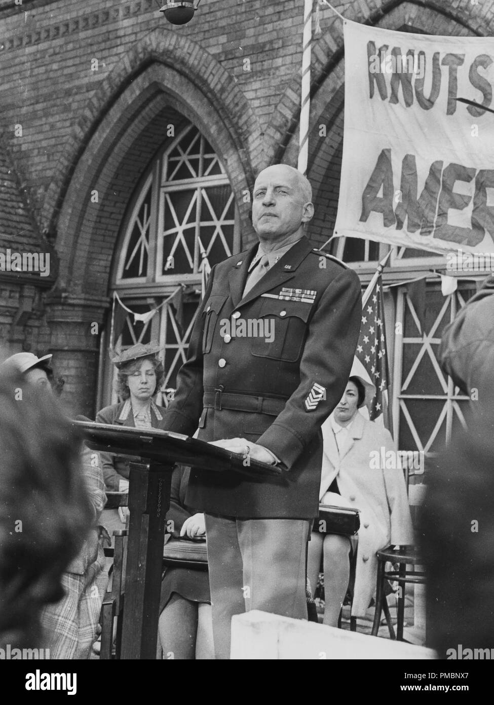 George C. Scott speaks during the filming of “General Patton - Blood