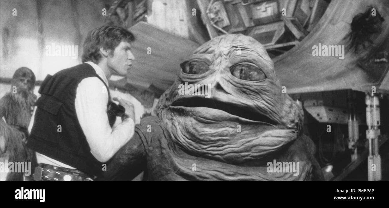 Harrison Ford and Jabba the Hutt in 'Star Wars Episode IV: A New Hope', 1977  File Reference # 32603 371THA Stock Photo