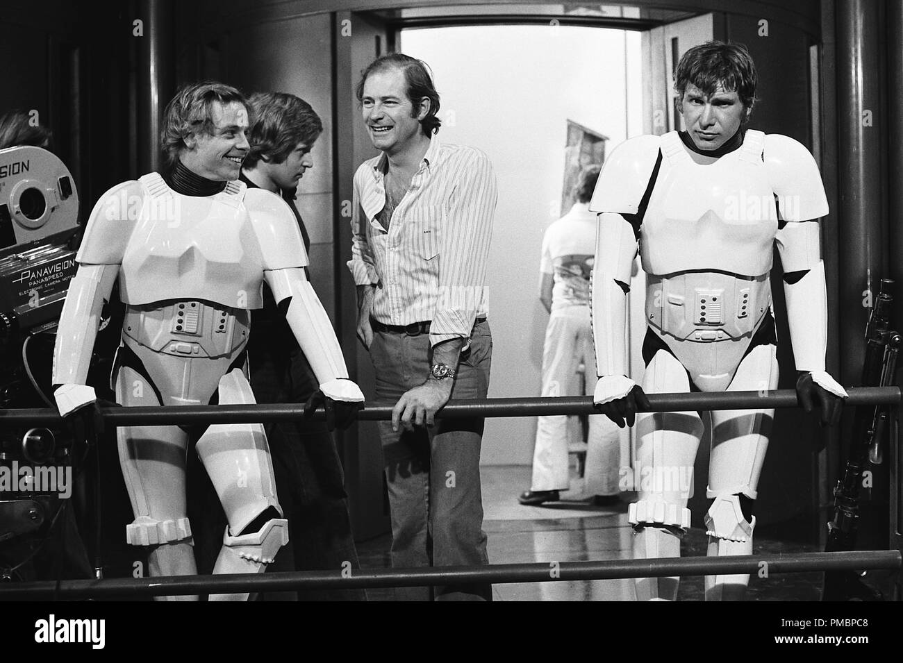 Mark Hamill and Harrison Ford in stormtrooper gear in "Star Wars Episode IV A New Hope" (1977