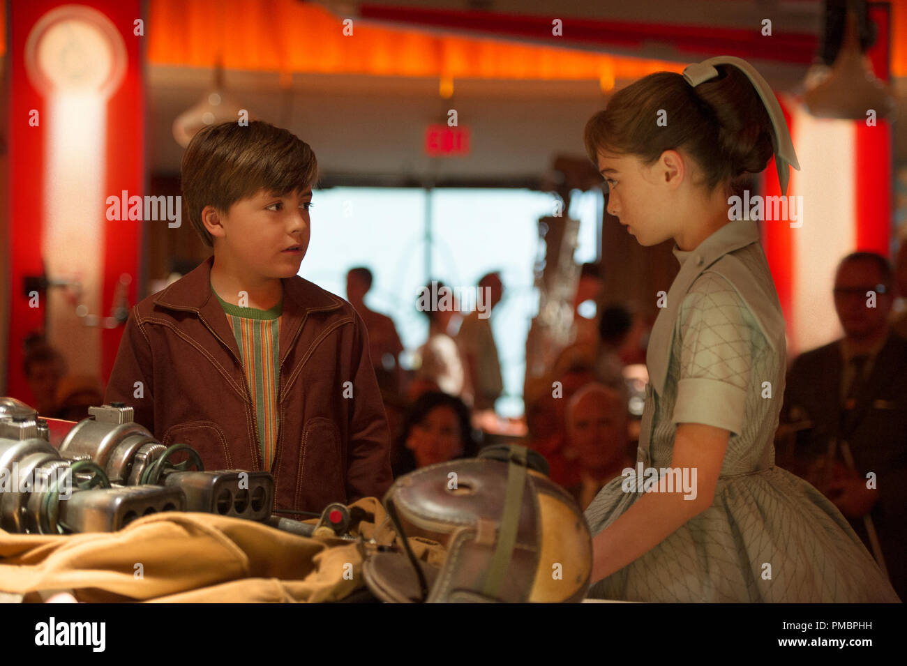 L to R: Young Frank (Thomas Robinson) & Athena (Raffey Cassidy) in 'Tomorrowland', 2015 Disney Stock Photo
