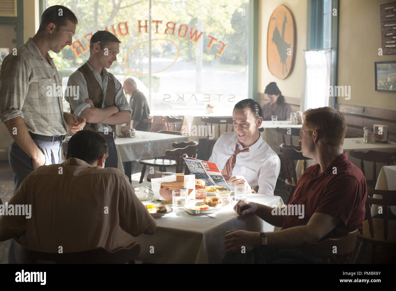 'I Saw The Light' (2016) Left to right: Casey Bond as Jerry Rivers, Joshua Brady as Sammy Pruett, Tom Hiddleston as Hank Williams and Wesley Robert Langlois as Dom Helms  Photo by Alan Markfield, Courtesy of Sony Pictures Classics Stock Photo