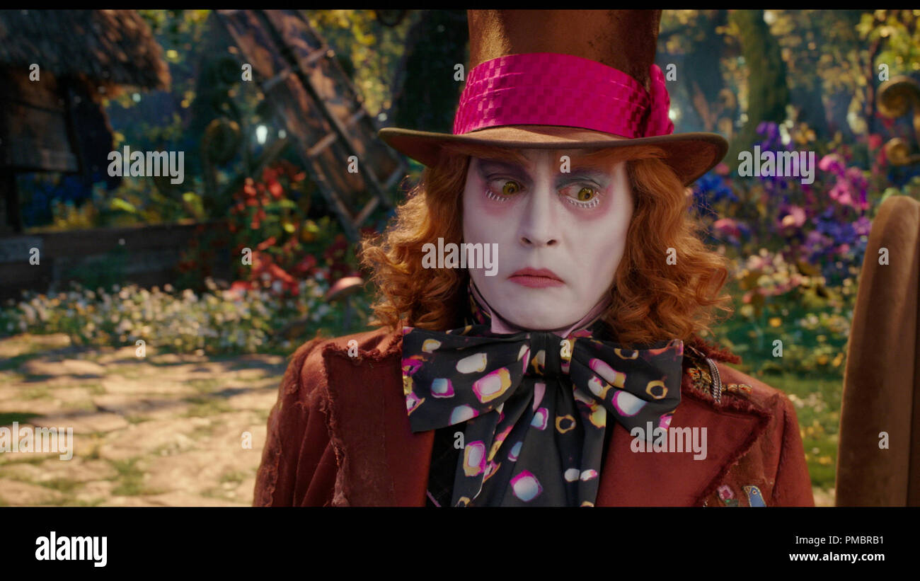 Johnny Depp is Hatter in Disney's ALICE THROUGH THE LOOKING GLASS, an all new adventure featuring the characters from Lewis Carroll's beloved stories. Stock Photo