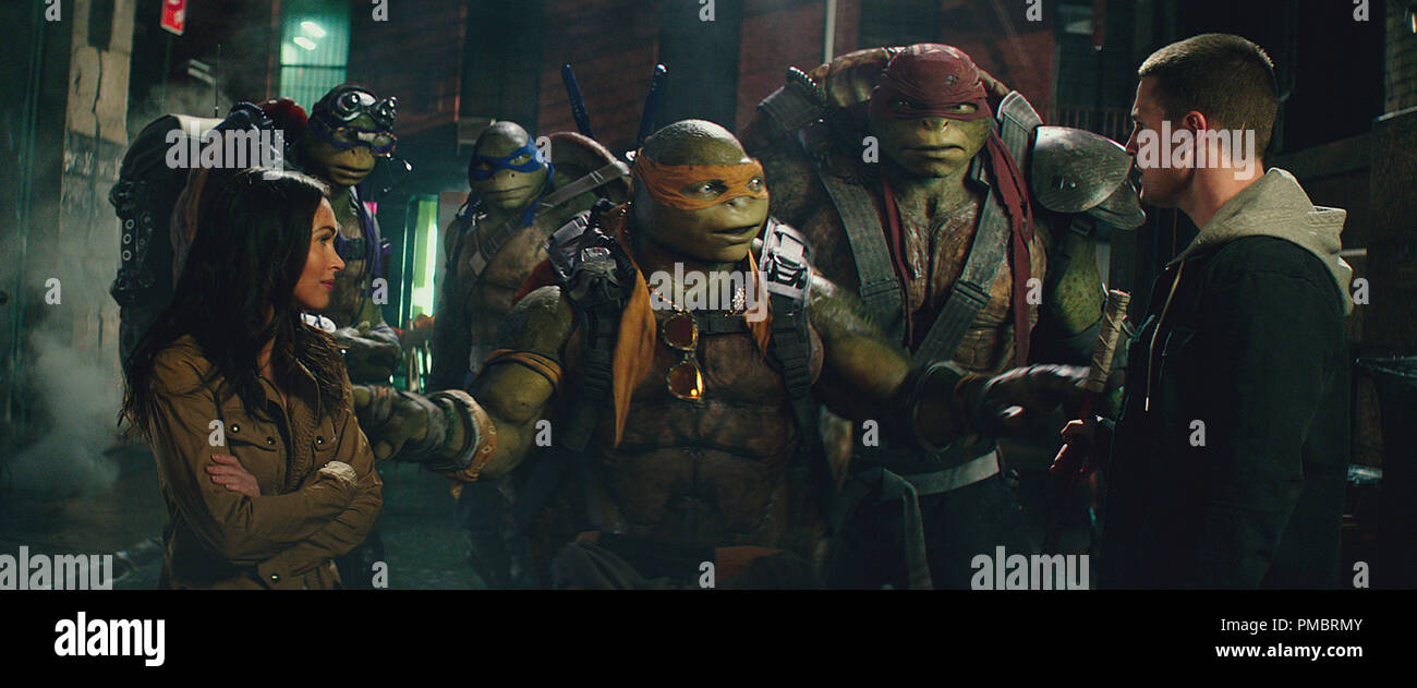 Left To Right Megan Fox As April O Neil Donatello Leonardo Michelangelo Raphael And Stephen Amell
