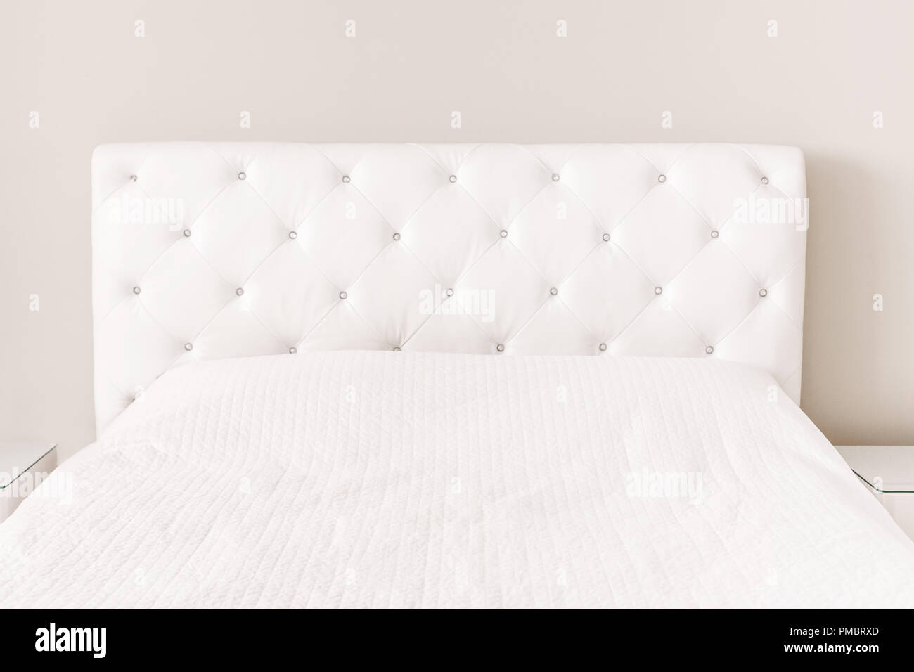 Download Empty White Bed With Duvet Cover Bedspread Master Bedroom With Light Walls Modern Furniture At Home With Nobody Background Mockup With Copyspace Fo Stock Photo Alamy