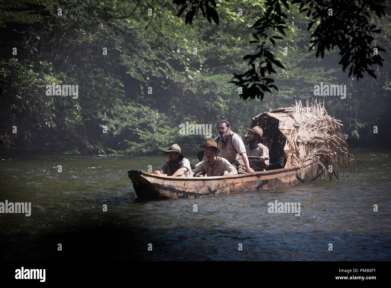 (L to R) Charlie Hunnam as Percy Fawcett, Edward Ashley as Arthur Manley, Angus Macfadyen as James Murray, and Robert Pattinson as Henry Costin in director James Gray's THE LOST CITY OF Z, an Amazon Studios and Bleecker Street release. (2017) Stock Photo