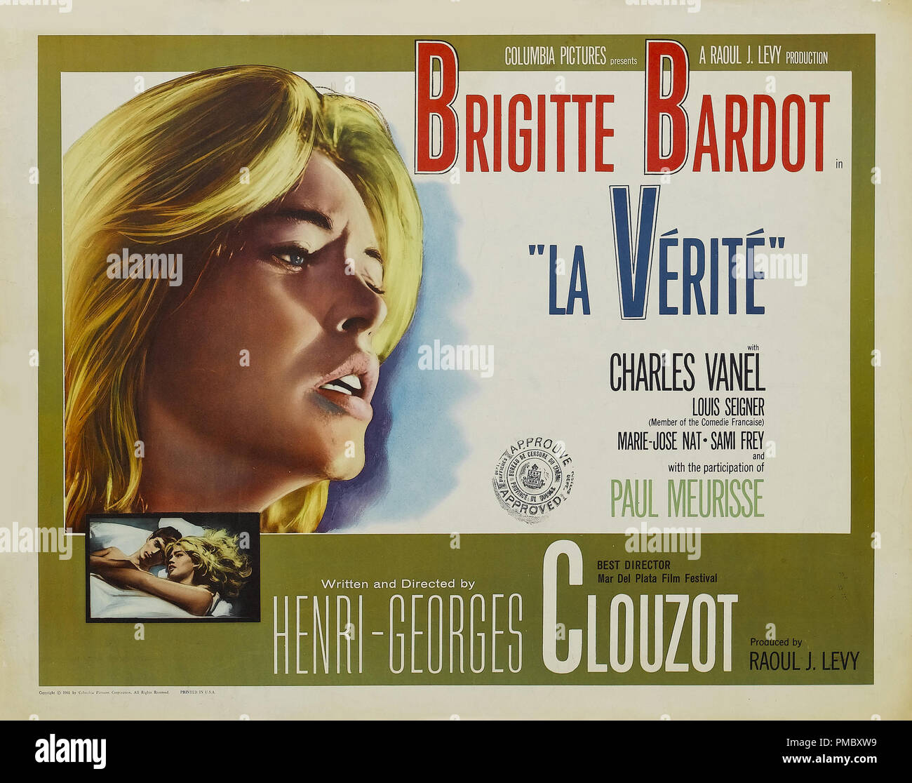Publicity Lobby Card (poster) from the French film, 'The Truth' (aka 'La Verite') (1960) Kingsley-International Pictures  File Reference # 33300 121THA Stock Photo