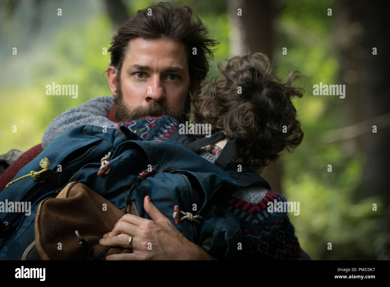 Left to right: John Krasinski plays Lee Abbott and Noah Jupe plays Marcus  Abbott in A QUIET PLACE, from Paramount Pictures. (2018) Paramount Pictures  Stock Photo - Alamy