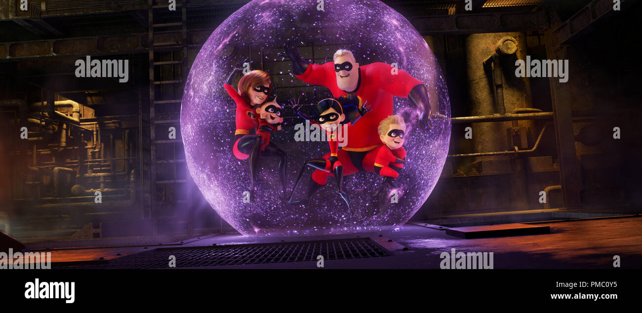 Incredibles 2 (2018) Featuring Sarah Vowell as the voice of Violet, Holly Hunter as the voice of Helen, Craig T. Nelson as the voice of Bob and Huck Milner as the voice of Dash, © 2018 Disney/Pixar Stock Photo