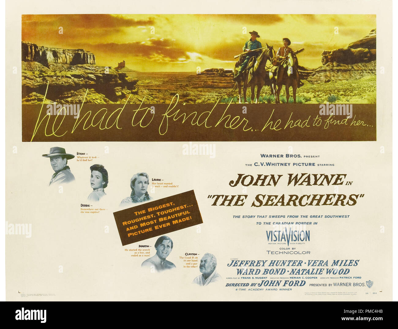 John Wayne,  The Searchers (Warner Brothers, 1956). Lobby Card  File Reference # 33595 784THA Stock Photo