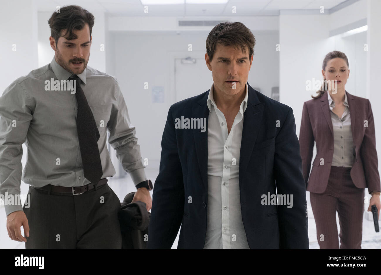 Left to right: Henry Cavill as August Walker, Tom Cruise as Ethan Hunt and Rebecca Ferguson as Ilsa Faust in MISSION: IMPOSSIBLE - FALLOUT, from Paramount Pictures and Skydance. (2018) Stock Photo