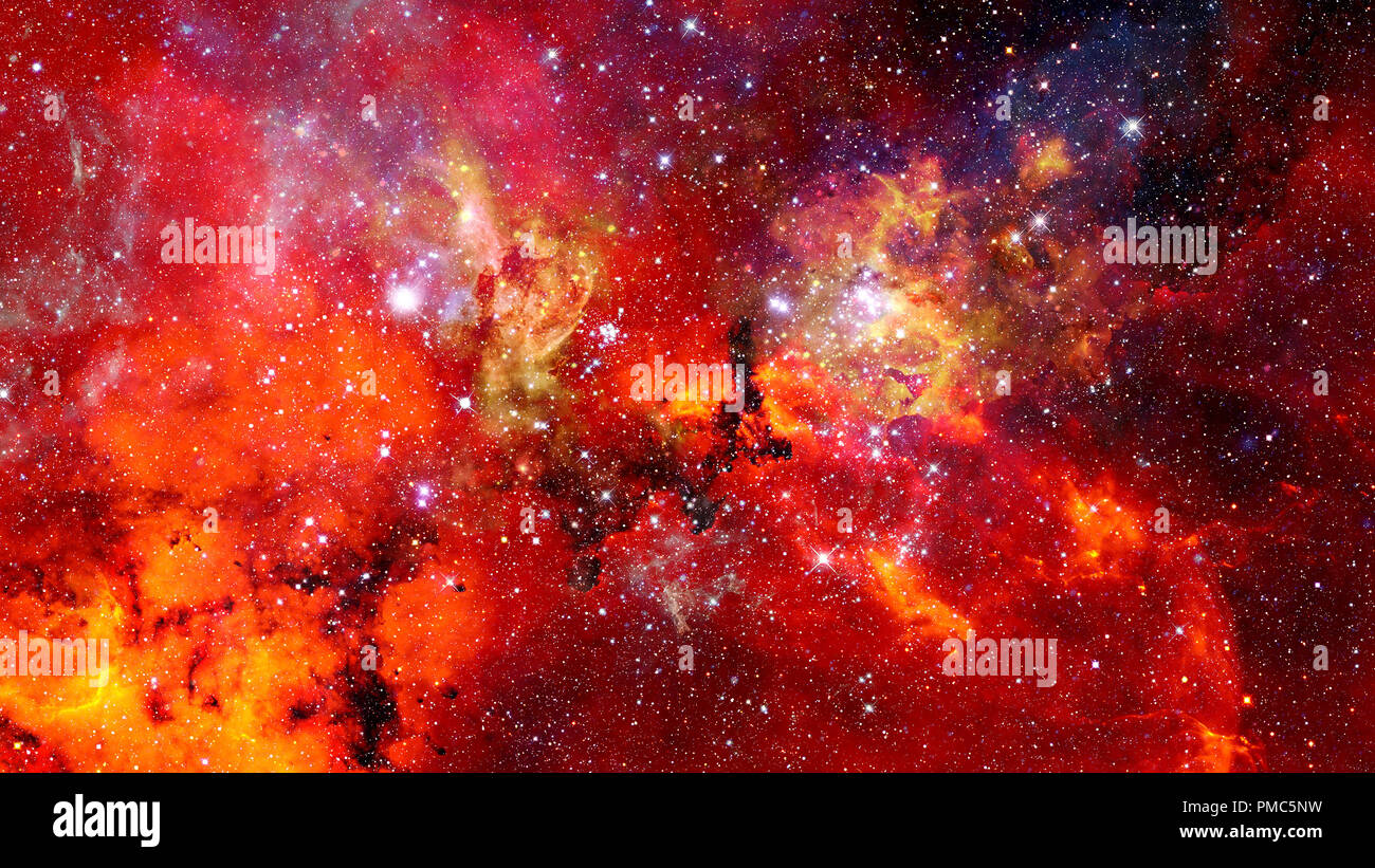 Giant glowing nebula. Space background with red nebula and stars ...