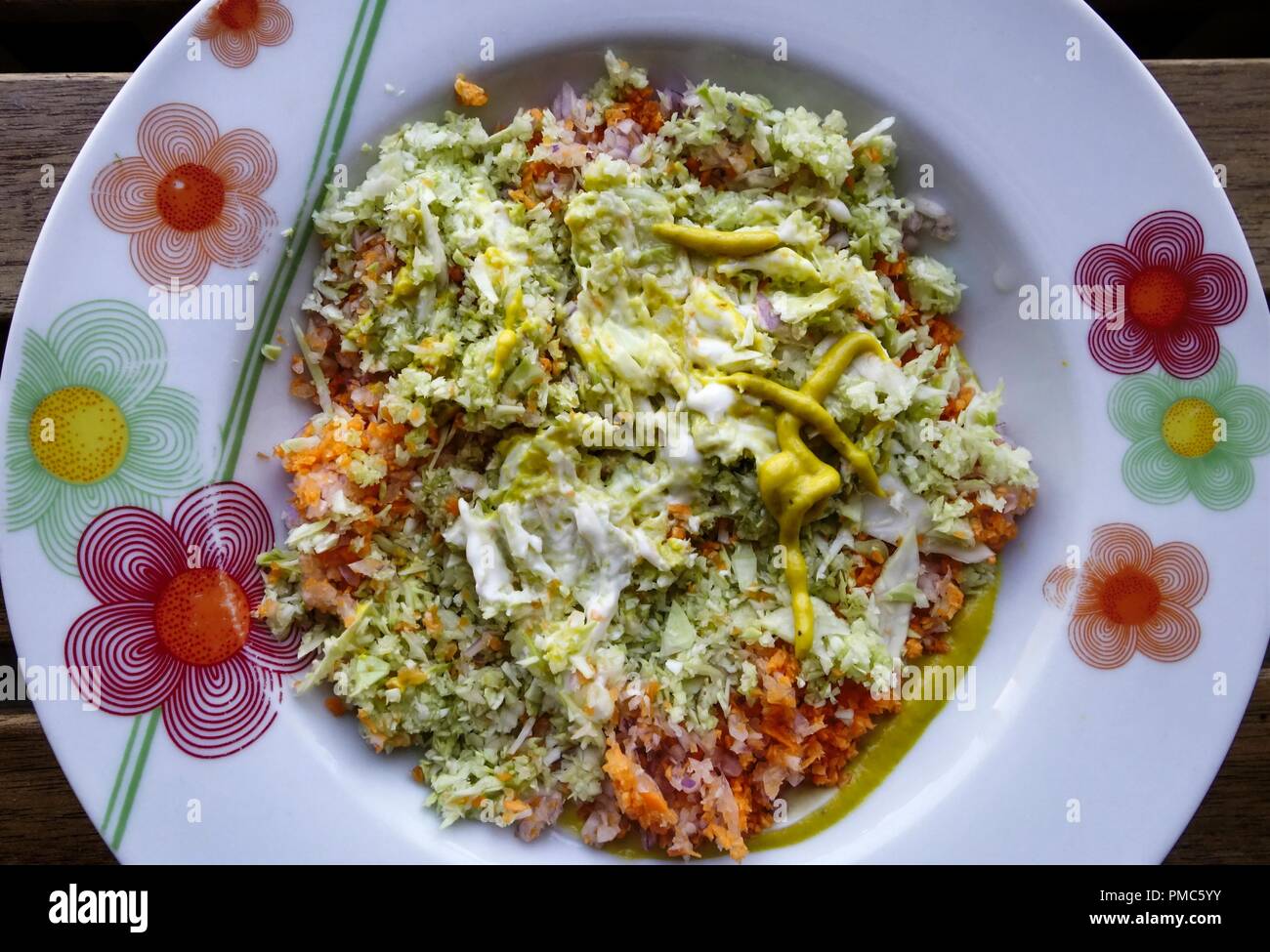 Homemade Coleslaw with Lemon, Mayonaise and Mustard with Olive Oil Stock Photo