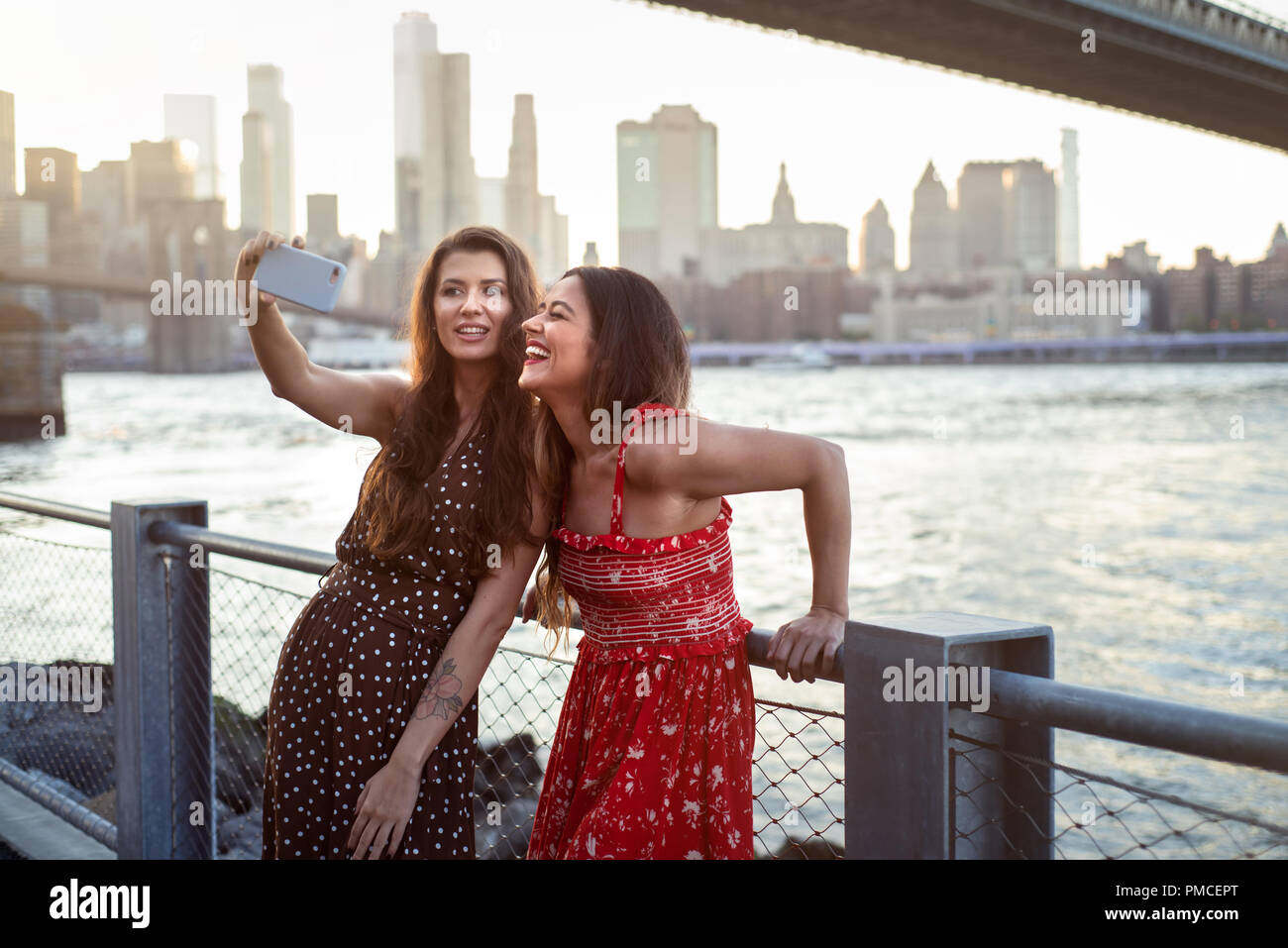 Tourists taking selfie in New York city Stock Photo